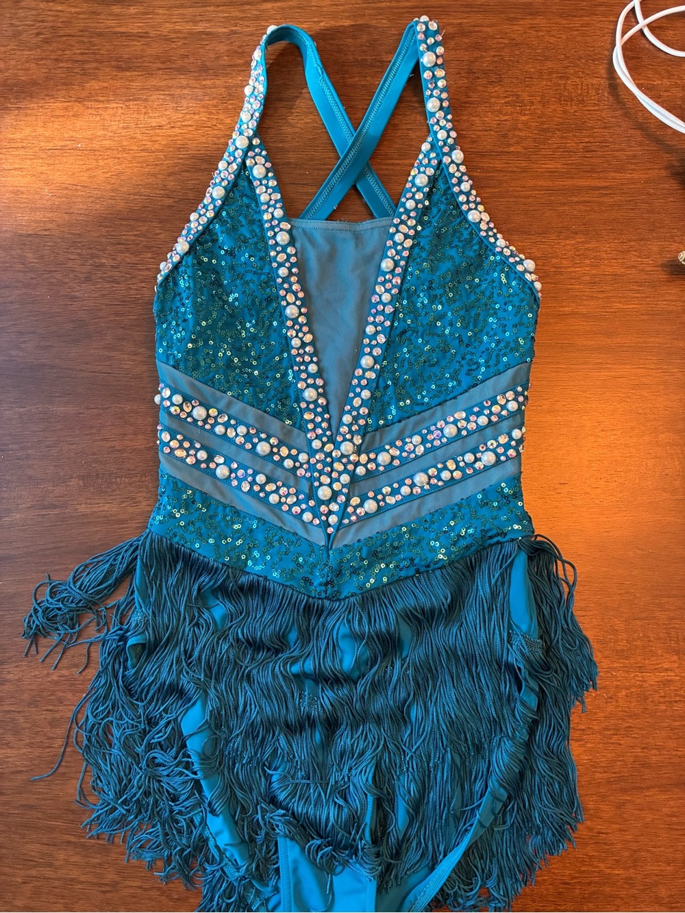 Teal Sequin Fringe One-Piece Dance Costume